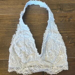Delicate Lace Halter Bralette - Light Blue